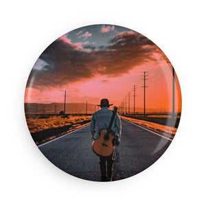Aesthetic Guitarist Button Magnet - Sunset Road Design