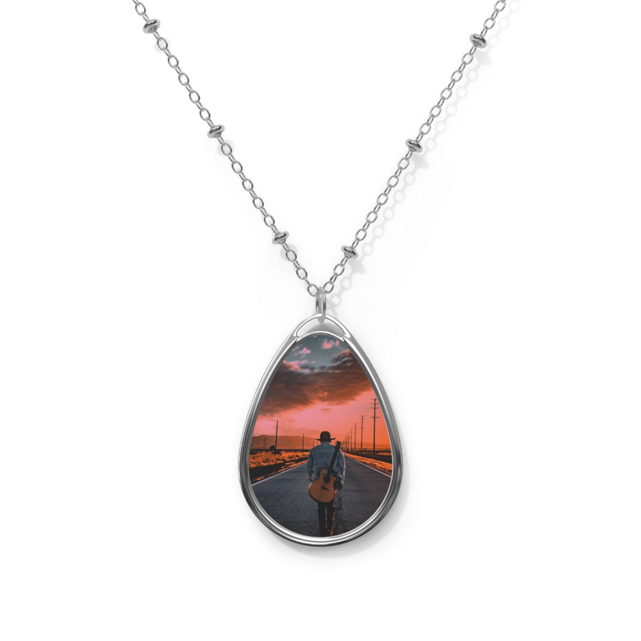 Sunset Oval Necklace, Inspirational Jewelry Gift, Music Lover Pendant, Meaningful Accessory, Adventure Gift, Memory Keepsake
