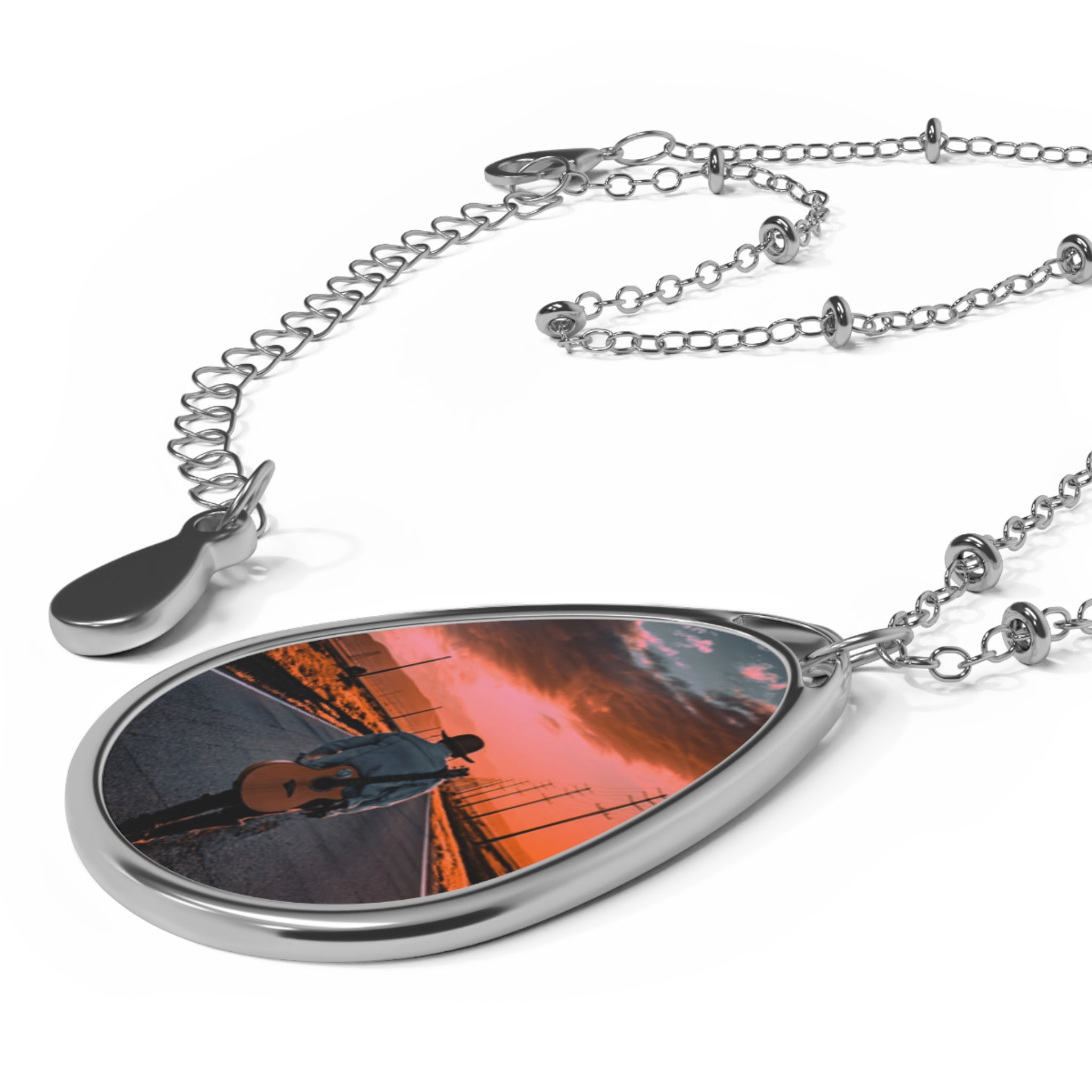 Sunset Oval Necklace, Inspirational Jewelry Gift, Music Lover Pendant, Meaningful Accessory, Adventure Gift, Memory Keepsake