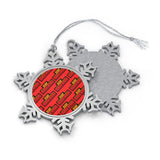 Festive Pewter Snowflake Ornament with Red Pattern - Holiday Decor