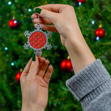 Festive Pewter Snowflake Ornament with Red Pattern - Holiday Decor