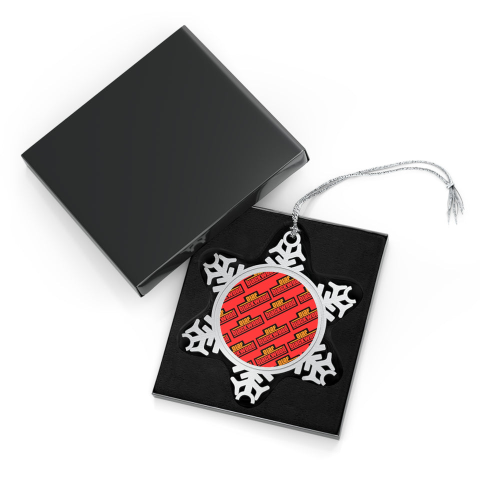 Festive Pewter Snowflake Ornament with Red Pattern - Holiday Decor